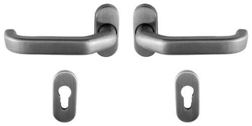 Edelstahl Haustür Griff Komplettgarnitur auf Ovalrosette U-Form abgeschrägt kant