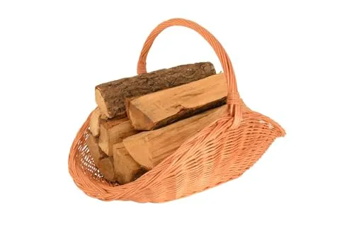 Aqbau® Kaminholzkorb aus Weide 70 x 44 cm – Handgefertigte Holz- & Dekokörbe mit Griff – Kamin Holzkorb Natur, Brennholzkorb – Universell für Kaminholz, Decke, Zeitschriften