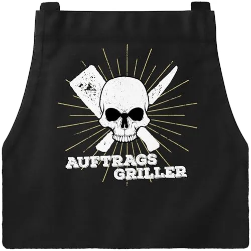MoonWorks coole Herren Grillschürze Auftragsgriller Totenkopf Skull Küchenschürze Barbecue-Schürze Fun-Schürze Schwarz unisize