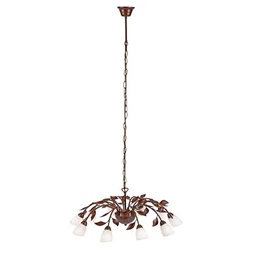 Rustikale Pendelleuchte in Rostfarbe, 10-flammig mit G9 Fassung - Lampen im rustikalen Design, ideal für gemütliche Atmosphären in Wohnräumen, Cafés oder Restaurants. Individuell gestaltbar mit G9 Leuchtmitteln bis 40 Watt.