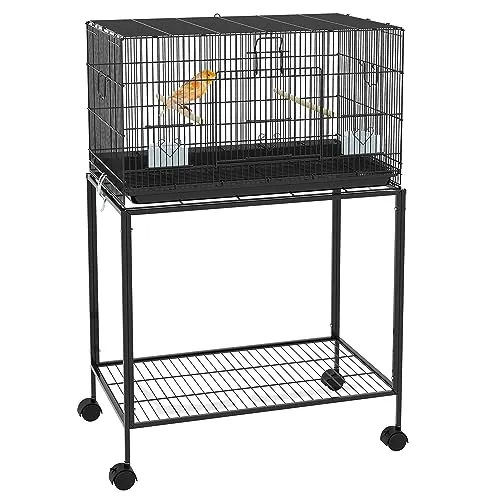 PawHut Vogelkäfig 77x46x119 cm Vogelkäfig aus Metall mit abnehmbarem Tablett Sitzstangen Fütterungsstangen für Wellensittiche Kanarienvögel Schwarz