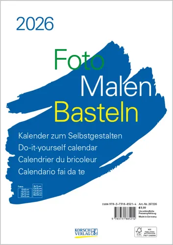 Verlag Korsch | Foto-Malen-Basteln Bastelkalender A4 weiß 2026 | Kalender | 2026