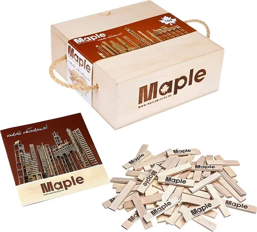 Maple 100 Holzbausteine mit Aufbewahrungsbox - Bauklötze aus 100% kanadischem Ahornholz, langlebig und sicher für kreatives Spielen. Ideal für stundenlangen Spielspaß und Förderung der Fantasie in jedem Alter.