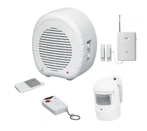 Indexa Elektronischer Wachhund Set EW01 + MA80P + MA80KM + MA80R - Bewegungsmelder Set mit Fernbedienung, ideal für sichere Überwachung. Er erkennt Bewegungen durch Wände und löst lautstarkes Hundegebell aus.