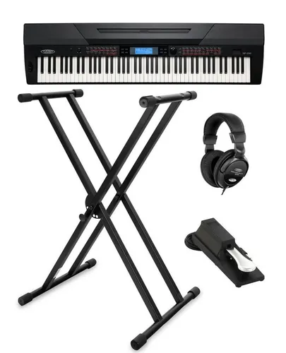 Classic Cantabile SP-250 BK Stagepiano Set - Keyboards mit 88 echten Hammertasten, max. 128-fache Polyphonie und umfangreichem Zubehör-Set inkl. Ständer, Kopfhörer und Pedal für optimale Spielerfahrung.