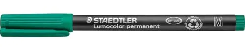 STAEDTLER permanent Marker Lumocolor, grün, Linienbreite ca. 1,0 mm, wisch- und wasserfest, Made in Germany, nachfüllbar, lange Lebensdauer, 10 grüne Universalstifte im Kartonetui, 317-5