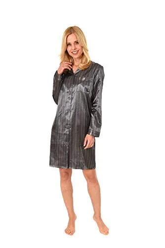 NORMANN-Wäschefabrik Elegantes Satin Nachthemd mit Langen Ärmeln zum durchgeknöpfen - 61511, Farbe:anthrazit, Größe2:44/46
