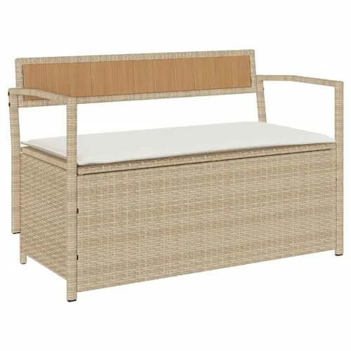 vidaXL Gartenbank mit Stauraum und Kissen Beige Poly Rattan von vidaXL