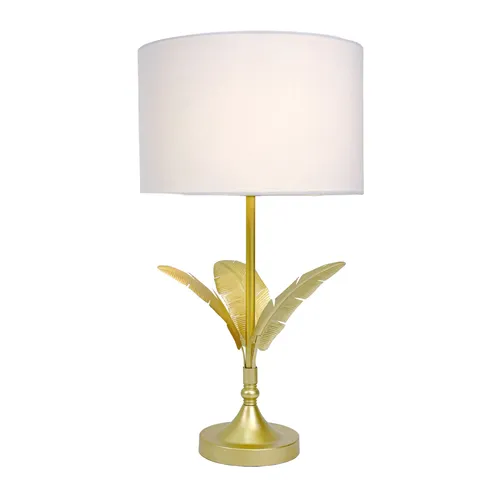 Beistelllampe Palme in Gold - Stilvolle Couchlampe für Ihr Wohnzimmer - Elegante Tischlampe aus Eisen und Leinen, ohne Leuchtmittel. Ideal für gemütliche Atmosphäre und vielseitig einsetzbar. Breite und Höhe variieren je nach Auswahl.