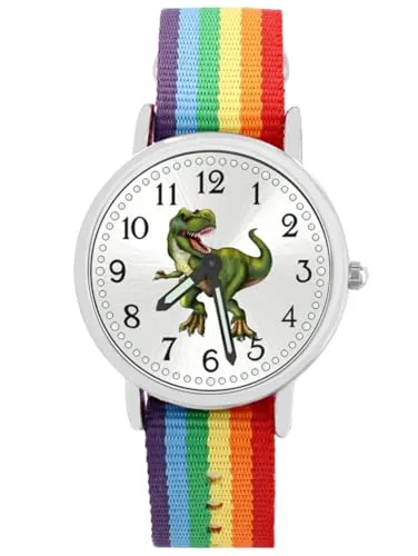 Brecjon Kinder Armbanduhr T-Rex - Armbanduhren für Jungen mit coolem T-Rex-Motiv, leuchtenden Zeigern und 5 ATM wasserdicht – ideal für kleine Wasserabenteuer!