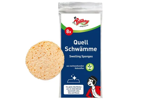 poliboy Schwamm Quellschwämme - 8 Stück, zum Reinigen, Polieren und Auftragen - Made in Germany