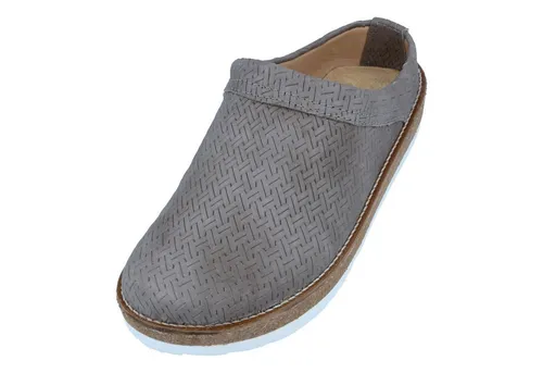 HAFLINGER Travel-Classic Eleganter Clog aus Leder mit Eva-Sohle Grau, Gr. 44 - Komfortabler Clog aus hochwertigem Leder mit rutschfester Gummisohle. Ideal für unterwegs – schützt vor Schmutz und Feuchtigkeit und sorgt für ein angenehmes Fußklima.