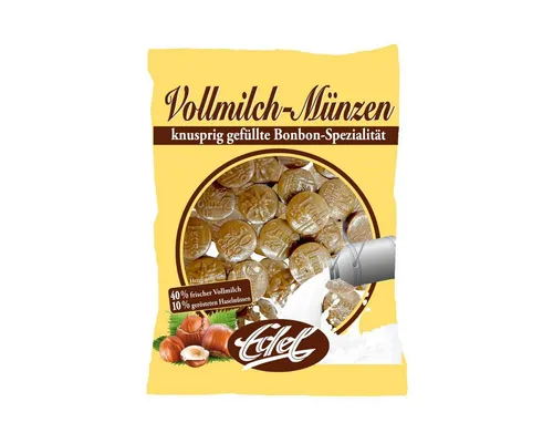 Edel Süßigkeit, Edel Vollmilch Münzen gefüllt mit Milch und knuspriger Haselnuss 120g