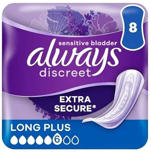 Always Discreet Inkontinenzeinlagen Damen, Long Plus, 32 Einlagen mit hoher Saugfähigkeit (8 x 4 Packungen), Geruchsneutralisierer, Sparpack, für empfindliche Blase