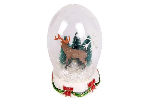 BURI Dekofigur Weihnachts-Glasdeko Schneekugel Weihnachtsdeko Winterdeko Hirsch Tanne