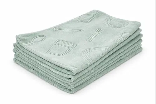 Aqua Clean Kristall Geschirrtücher 6tlg. - Mint mit Prägemotiv - Wiederverwendbare Reinigungstücher, 100% fusselfrei und ideal zum Abtrocknen und Polieren von Besteck, Porzellan und Glas.