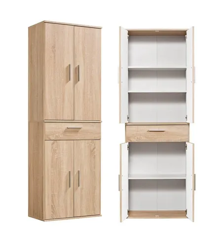 mokebo Mehrzweckschrank Der Praktische 180cm in Braun - Hochschrank aus umweltfreundlichem Holzwerkstoff, bietet 3 verstellbare Einlegeböden und 4 Türen für optimalen Stauraum. Ideal als Apothekerschrank oder Aktenschrank.