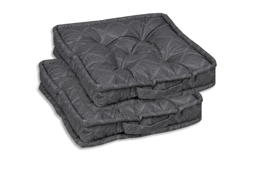 GO-DE Textil Bequeme und attraktive Polsterauflagen für Gartenstühle (2er-Set, Design: Rautenlinien Anthrazit, Sitzkissen Elena)