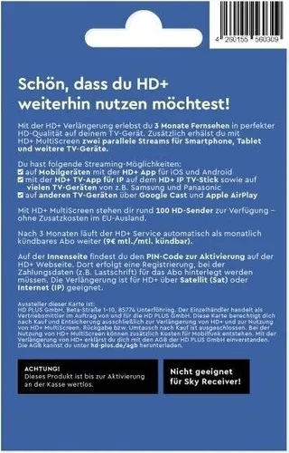 HD+ Verlängerung für 3 Monate inkl. MultiScreen