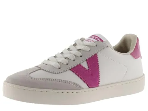 Victoria Low-Top Unisex Sneaker Berlin Ciclista in Fucsia - Herren-Sneaker im sportlichen Design mit Leder-Effekt und Spaltleder-Details. Bequeme, umweltfreundliche PVC-Sohle für optimalen Tragekomfort. Made in Spain.