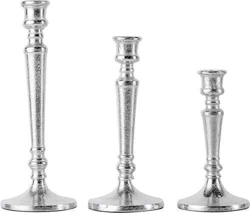 MichaelNoll Kerzenständer 3er Set Kerzenständer Silber Deko für Stabkerzen - H 19, 24 und 29 cm