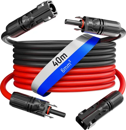 hb-digital 2x 40m Solar Verlängerungskabel 6 mm² Schwarz/Rot - Hochwertiges Verlängerungskabel für Solaranlagen, UV-beständig und temperaturbeständig von -40°C bis +90°C. Ideal für den professionellen Einsatz im Außenbereich.