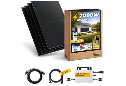 Kleines Kraftwerk 2000W Balkonkraftwerk XL mit Wand-Halterung - Starte deine persönliche Energiewende mit diesem kompakten Balkonkraftwerk. Enthält 4 leistungsstarke Solarmodule und einen effizienten Wechselrichter für maximale Energieausbeute. Ideal für deinen Balkon!