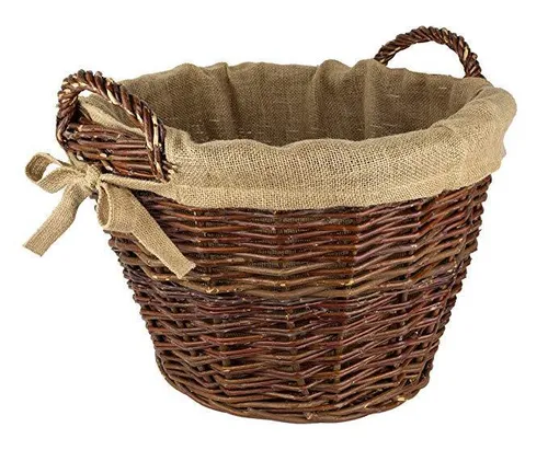 Kaminkorb Holzkorb aus Weide mit Jute Ø 40 cm - Braun - Aschesauger, stilvoller Kaminkorb aus hochwertiger Weide mit Jute ausgelegt. Ideal für Kaminholz, bietet eleganten Stauraum und ist handgefertigt in der EU.