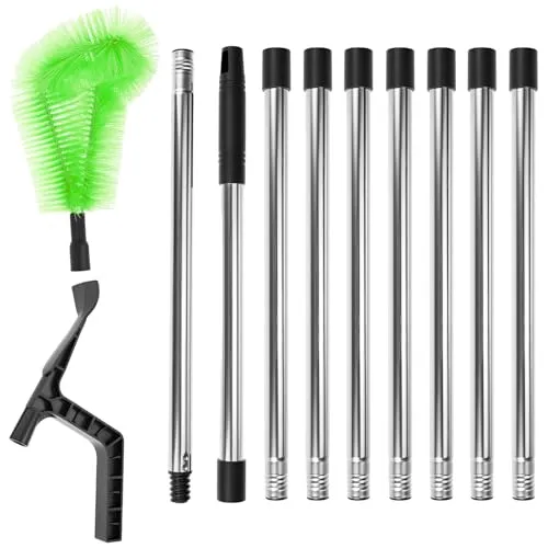 QWORK® 325cm Verstellbarer Dachrinnenbürste, 2-in-1 Dachrinnenreiniger mit Bürste und Schaufel, für Dachrinnen, Kronleuchter und Dächer