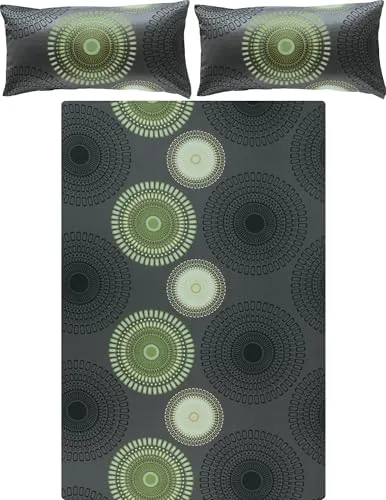 REDBEST Bettwäsche, Bettgarnitur Satin Kreise anthrazit-grün Größe 40x80 cm / 200x200 cm - 100% Baumwolle, mit praktischem Reißverschluss (weitere Größen, Farben)