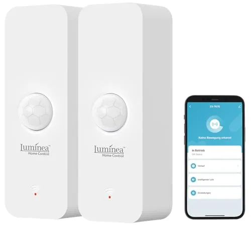 Luminea Home Control Bewegungsmelder Mini: 2er-Set WLAN-Indoor-Bewegungsmelder zum Auslösen von smarten Szenen (Bewegungsmelder Wandmontage, Infrarot-Detektoren, Kabellose Stehlampe)
