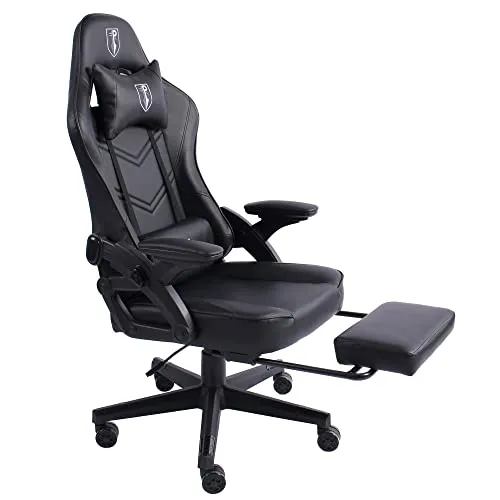 Ergonomischer Gaming Stuhl mit ausziehbarer Fußstütze - Bürostühle in modernem Racing-Design, mit verstellbaren Armlehnen und extra Stützkissen für optimale Unterstützung bei langen Gaming-Sessions.