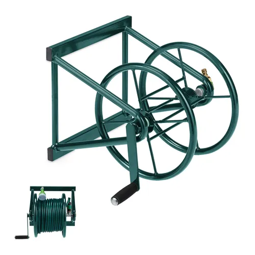 Schlauchtrommel Schlauchaufroller grün - Wand-Schlauchtrommel - Schlauchwagen aus robustem Stahl, ideal für die platzsparende Aufbewahrung von Schläuchen. Mit einer Breite von 55 cm und einer Herstellergarantie von 1 Jahr.