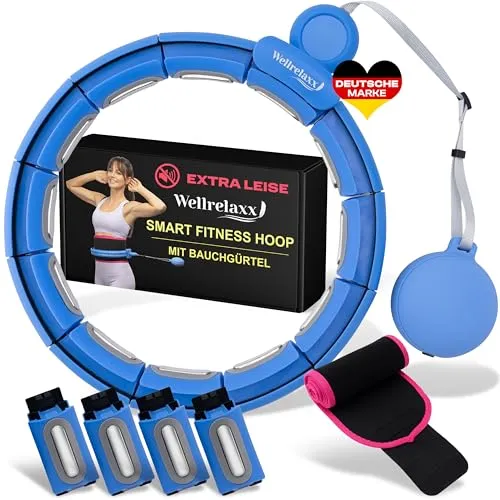 WELLRELAXX Smart Hula Hoop - Leiser Fitnessreifen für Erwachsene - Fitnessreifen für effektives Training, geräuschoptimiert für ungestörten Spaß beim Abnehmen. Inklusive Bauchweggürtel für optimalen Schutz von Haut und Kleidung.