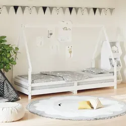 vidaXL Kinderbett Weiß 80x200 cm aus massivem Kiefernholz - Stilvolles Kinderbett in Hausform, aus robustem Kiefernholz für einen sicheren und gemütlichen Schlafplatz. Ideal für Kinder ab 4 Jahren mit einfacher Einstiegshöhe.