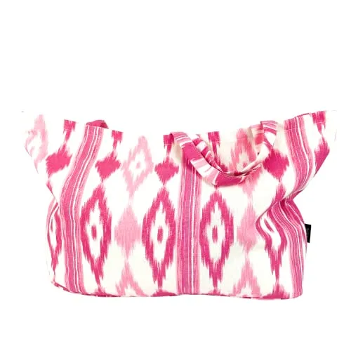 TRESMESTRES Strandtasche XXL, Familie, Extra Groß oder Große Badetasche XXL, Familie, 40L - im Mediterranen Stil - Shopper für Damen, Groß, aus Stoff, mit Innenfutter - Fuchsia, 65 x 40 cm
