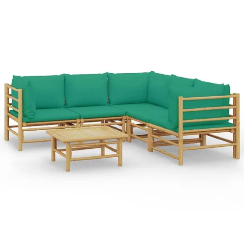 vidaXL 6-tlg. Garten-Lounge-Set mit Grünen Kissen - Gartenmöbel aus robustem Bambus mit bequemen, dick gepolsterten Kissen. Perfekt für entspannte Stunden im Freien – ideal für jede Terrasse oder den Garten.