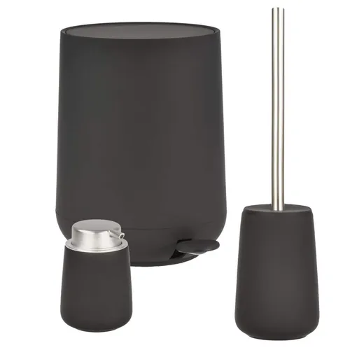 Zone Nova Bad Accessoires Set - Pedaleimer, Seifenspender, Toilettenbürste - Elegantes Badezimmerzubehör-Set in mattem Schwarz, skandinavisches Design mit praktischen Accessoires für einen stilvollen Look in Ihrem Badezimmer.