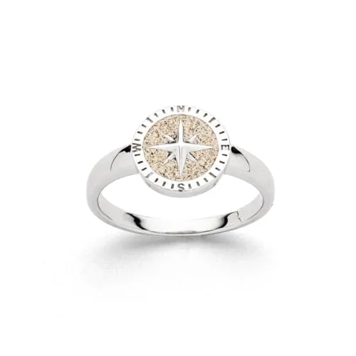 DUR Schmuck Ring KOMPASSROSE 2.0 Strandsand Silber 925/- rhodiniert R5970 RingSize 54 (17.2)