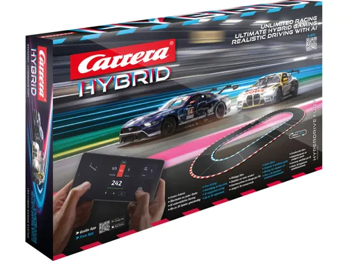 Revell HyperDrive Fury – Carrera Hybrid KI Gaming Rennaction Set - Erlebe mit dem HyperDrive Fury Carrera Hybrid ab 12 Jahren aufregenden Rennspaß! Freies Fahren für bis zu 30 Fahrer, KI-unterstützte Steuerung und originalgetreue Fahrzeuge sorgen für ein einzigartiges Rennerlebnis.