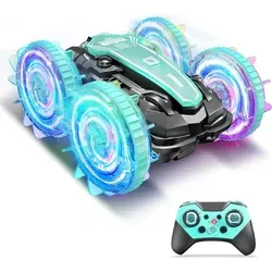 OKWISH Ferngesteuerte Autos, RC Auto Amphibienfahrzeug – Wasserdichtes, stuntfähiges ferngesteuertes Auto mit LED-Lichtern, Offroad Geländewage... - Grün