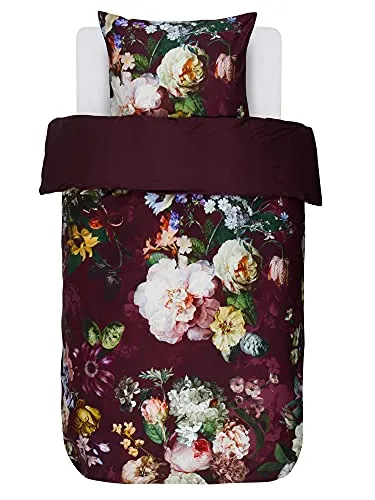 ESSENZA Bettwäsche Fleur Burgundy Satin - Bettwäsche-Set aus 100% Baumwolle mit malerischem Blumen-Motiv, hautsympathisch und pflegeleicht. Wendeoptik in kräftigen Farben, ideal für alle Jahreszeiten.