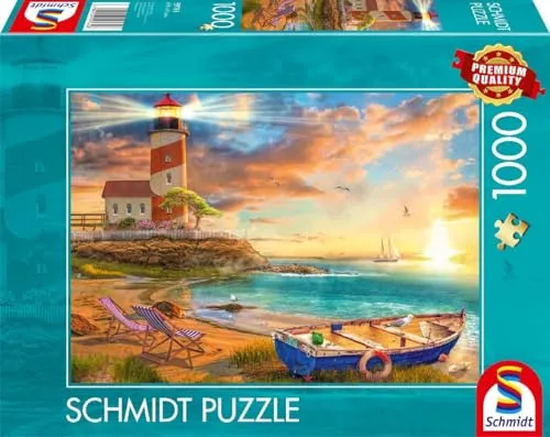 Schmidt Spiele 59765 Sonnenuntergang in der Leuchtturm-Bucht, 1000 Teile Puzzle