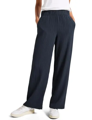 STREET ONE Sommerhose mit elastischem Bund in Blau, Größe 42 - Stoffhose in Crinkleoptik, atmungsaktiv und elastisch für hohen Tragekomfort. Ideal für warme Tage und einen lässigen Look.