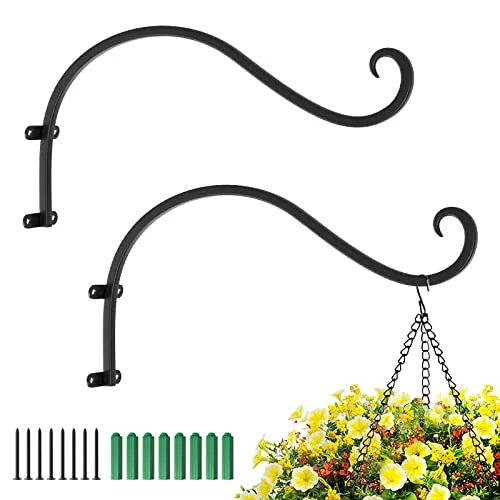 Lewondr Retro Hängekorb Halterung, 2 Stück Minimalistisches Design Blumenampel Haken Eisen Pflanzenhalterung Wandhaken mit Schrauben Hängepflanze für Blumentopf Laterne Garten Außen Deko, Schwarz