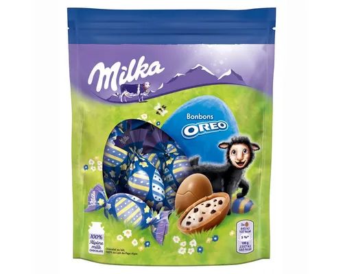 MILKA Schokolade, Milka Bonbons Oreo mit Milchcreme und Kakaokeksstückchen 86g