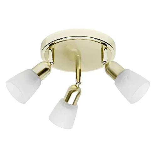 BRILLIANT Lampe Sofia Spotrondell 3flg - Schwenkbare Deckenleuchte in Messing/Weiß-Alabaster - Deckenleuchte mit 3 schwenkbaren Köpfen für flexible Ausleuchtung, ideal für verwinkelte Räume. Verwenden Sie energiesparende LED-Leuchtmittel und dimmen Sie die Helligkeit nach Bedarf.
