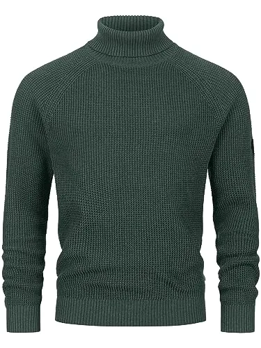 Indicode Herren INHarlan Fein-Strickpullover aus Baumwolle mit Rollkragen und RIPP-Bündchen Army, L