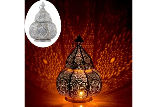 Marrakesch Orient & Mediterran Interior Kerzenständer - Orientalische Laterne Tischlampe in Weiß, verleiht jedem Raum ein warmes Ambiente und einen Hauch von Exotik.