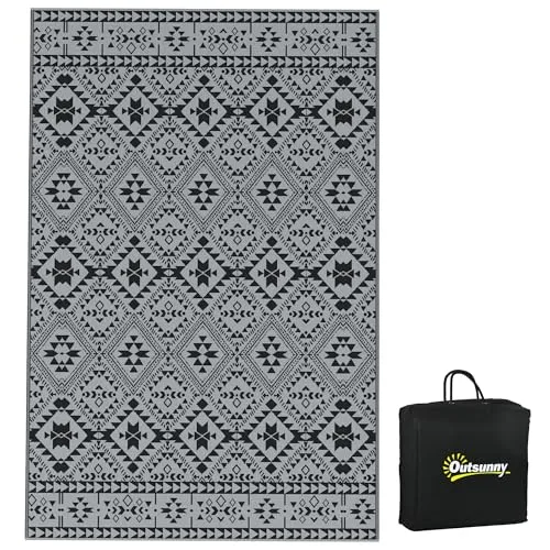 Outsunny Outdoor-Teppich 182 x 274 cm - Wasserdichter und reißfester Teppich für Garten, Camping und Festivals, mit praktischem Wende-Design und Tragetasche für einfachen Transport.